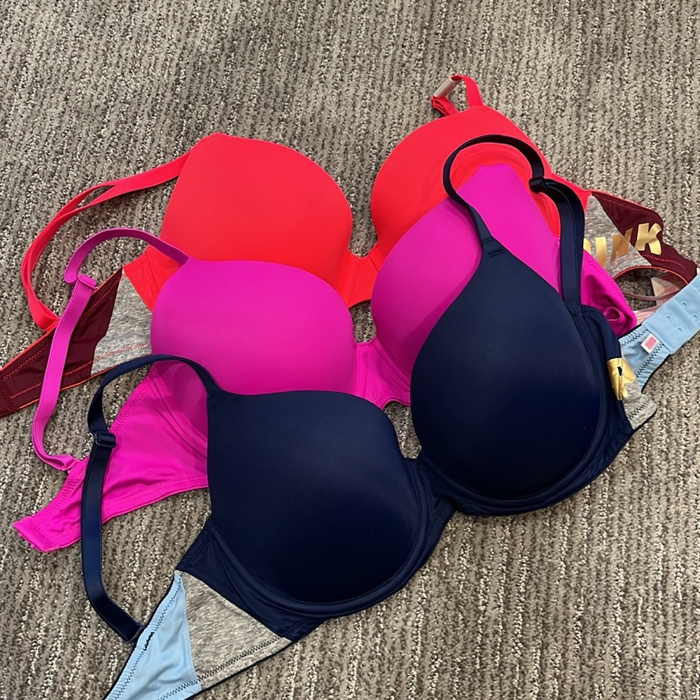 Pink Victorias Secret Wear Everywhere T Shirt Bras - LOT OF 3 - 32DD - Picture 2 of 16